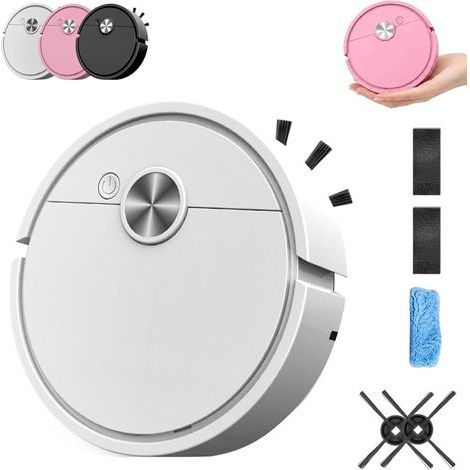 Aspirateur Robot pour Voiture, Mini Aspirateur Robot, Robot Intelligent Rechargeable 3-en-1 (Balayage Et Lavage), Aspirateur Multifonction Silencieux pour Sols Durs Et d'animaux(White,Rechargeable) (1/5)