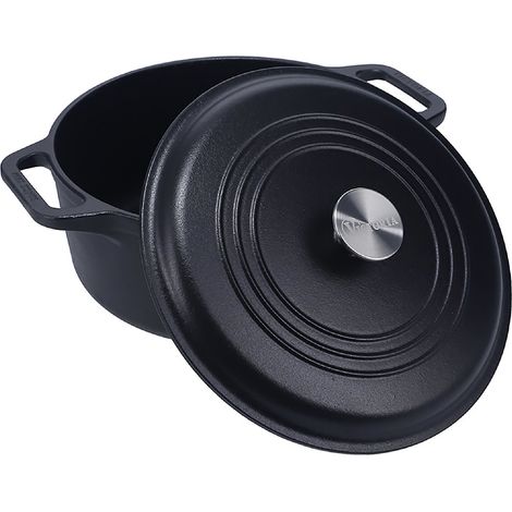 Victoria 33811 Horno Holandés Olla Inducción Hierro Fundido Curado 27cm, Cocotte 5,7L, sin PTFE ni PFOA Negro (1/5)