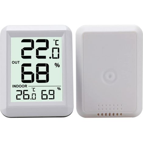 Hygromètre intérieur et extérieur sans fil, moniteur numérique durable de température et d'humidité, blanc (1/5)