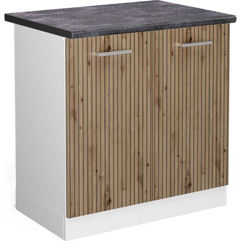 Armario bajo para fregadero R-Line, Roble artesanal, 80 cm , ET Antracita, Vicco