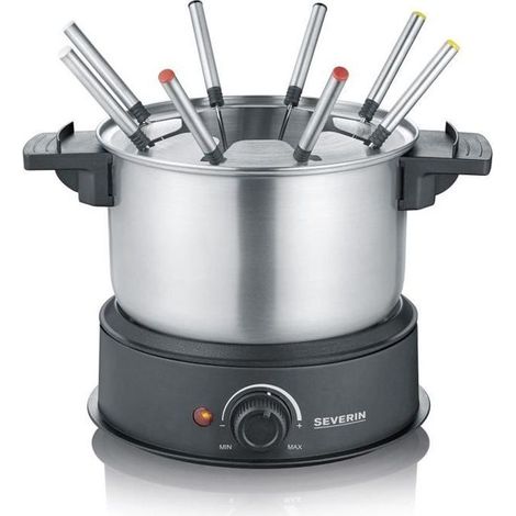 SEVERIN FO2473 Fondue electrique 8 personnes avec caquelon inox amovible, Inclus : Protection anti-projections et 8 fourchettes