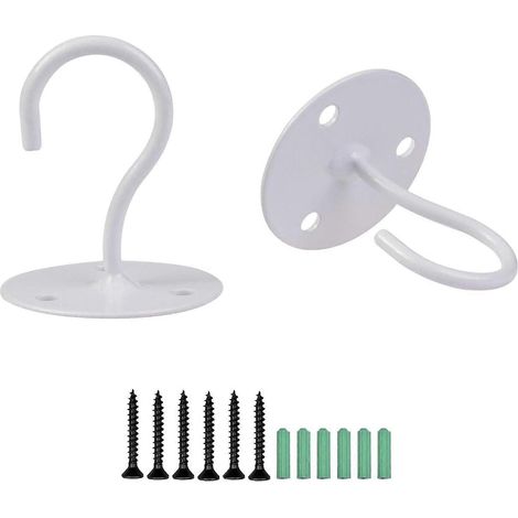 Crochet de plafond, lot de 2 crochets à visser pour plantes suspendues, supports pour oiseaux, jardinières, lanternes, carillons éoliens, blanc (vis incluses). (1/5)