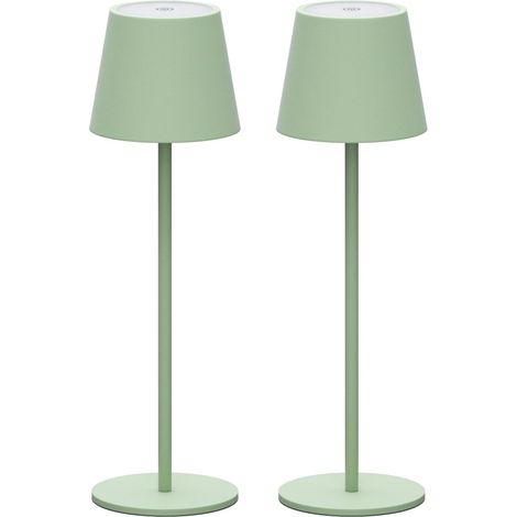 Lot de 2 LED Dimmable Lampe de Bureau à batterie, Vert Lampe de Table Rechargeable avec Chargement USB-C pour Intérieur/Extérieur, Lumière Chaude Couleur 3000K, Aluminium, IP54 (1/5)