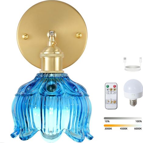 Applique murale LED rechargeable avec télécommande, lampe de chevet sans fil, intensité variable, 3 températures de couleur 3000K-6000K, avec ampoule (1/5)