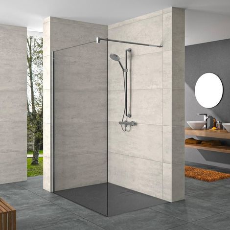 Design Pure 75x200cm paroi en verre 8 mm anticalcaire, avec bras et profilés chrome brillant (SIKOKHWI75) (1/5)