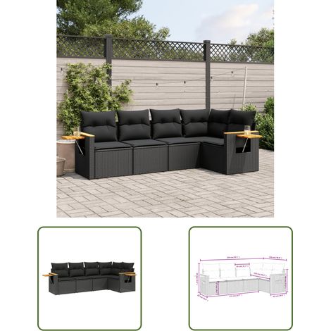 The Living Store 5-tlg. Garten-Sofagarnitur mit Kissen Schwarz Poly Rattan - Gartenmöbel - Rattan Möbel - Outdoor Sofa - Lounge Set - Esszimmergarnitur (1/3)