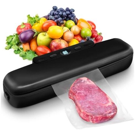 Machine à emballer sous vide automatique pour aliments, scellage sous vide One Touch pour la conservation des aliments secs et humides, machine à emballer sous vide compacte (Noir) (1/5)
