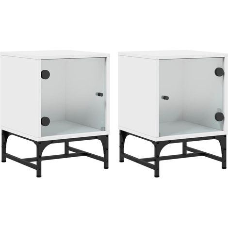 Set di 2 comodini con anta in vetro 35 x 37 x 50 cm in legno lamellare bianco, vetro e acciaioDEC035961