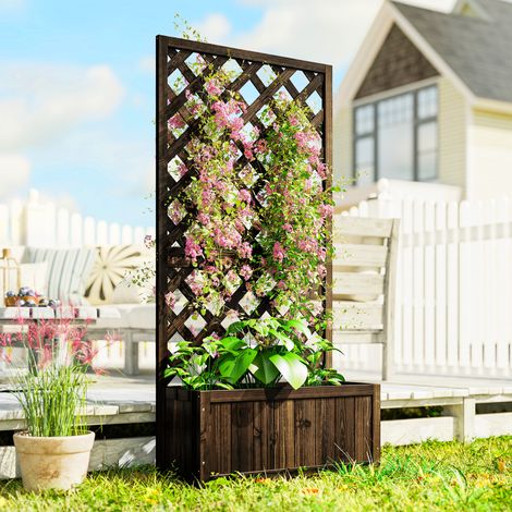 Jardinera con Enrejado de Madera Macetero de Jardín con Soporte para Trepadora 72,5x31,5x149,5 cm Carbonizado (1/5)