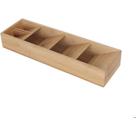 Organisateur De Couverts - Bambou - 5 Compartiments - Pour Tiroir Ou Plan De Travail - 6x40x12 Cm (1/5)