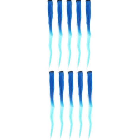 10 pièces Mèches à Clip Synthétiques Longues Droites Dégradé, Extensions Capillaires pour Déguisement Fête, Dégradé Bleu Foncé à Clair (1/5)