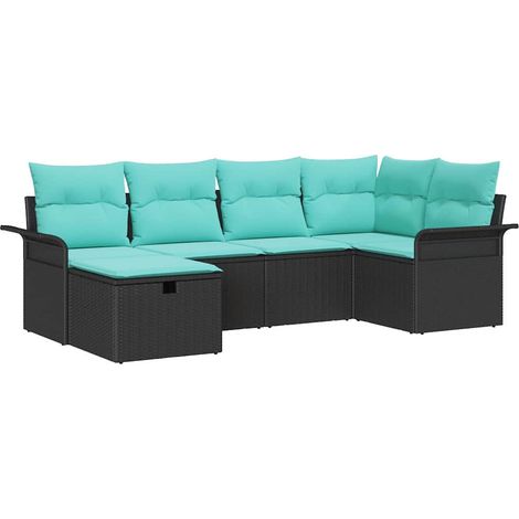 Set Divano da Giardino 6 pcs Nero e Turchese polyrattan vidaXL
