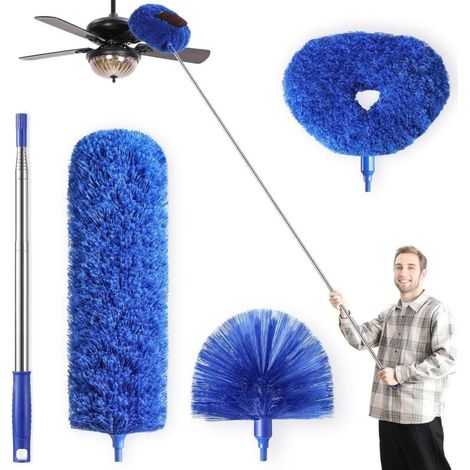[NEVER USED] Microfiber duster for high ceiling fan blades, spider web design with adjustable extension pole from 38.1 to 208.3 cm
