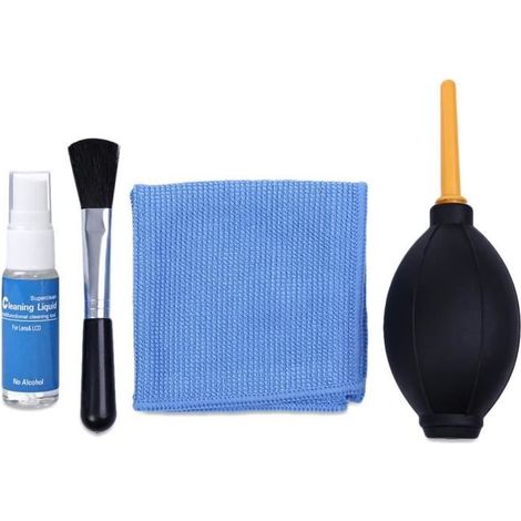4-in-1-Set: Bürste, Tuch, Gebläse, Reinigungsflüssigkeit (1/4)