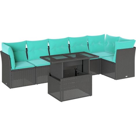 7-teiliges Gartensofa-Set mit Kissen, schwarzes Polyrattan vidaXL (1/5)