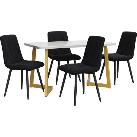 Ensemble de salle à manger avec table 117×68 cm et 4 chaises en velours noir, pieds dorés (1/5)
