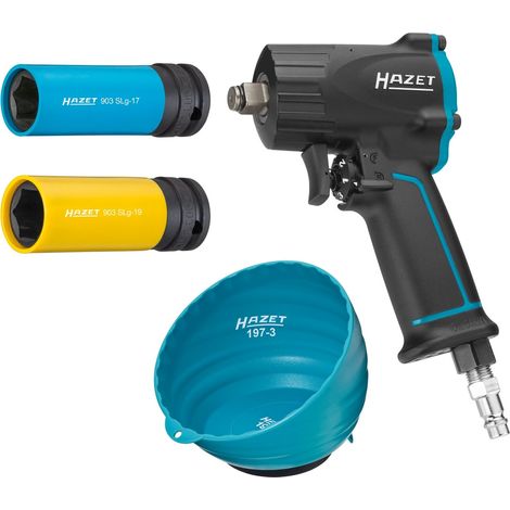 Hazet Schlagschrauber-Satz, Lösemoment maximal: 1100 Nm, Vierkant massiv 12,5 mm (1/2), Jumbo Hammer-Schlagwerk, Anzahl Werkzeuge: 4 (1/3)