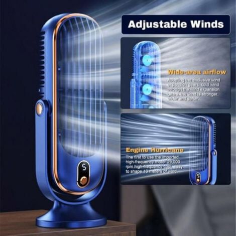 Ventilateur Sans Lame - 5 Vitesses - Rotation 720° - USB Rechargeable - Pour Chambre Bureau Dortoir - 258,5 x 95 x 82 mm - 254 g (1/4)
