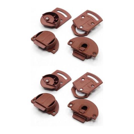 Set of 4 pairs (8 pieces) with brown plastic guide rail. Rollers for sliding cabinet doors. Integrated sliding system for built-in furniture.