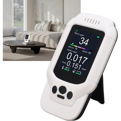 DM502A Multifunktionaler Luftqualitätsdetektor (PM10/2,5/1,0-Detektor, Temperatur- und Feuchtigkeitsdetektor, akustischer Alarm, wiederaufladbarer Akku für lange Lebensdauer) (1/5)