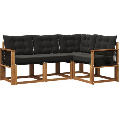 Set di divani da esterno con cuscino 4 pz  Salotto da Giardino Naturale e Nero (1/5)