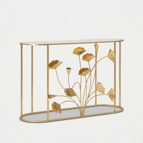 Console Flow métal doré et miroir design floral (1/5)