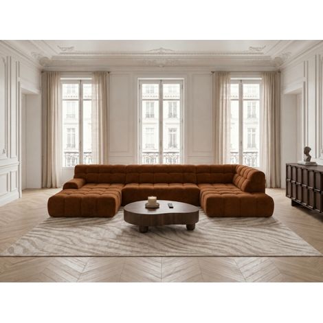 BOBOCHIC - Canapé panoramique avance-recule électrique ANDRE tissu texturé Angle droit Orange (1/5)