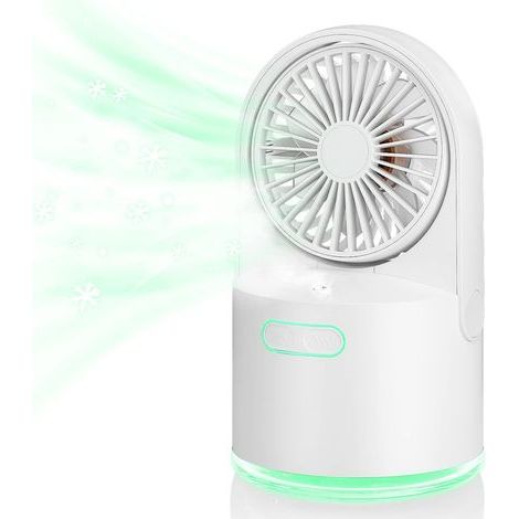 Ventilatore da tavolo USB con funzione spray, ventilatore da tavolo portatile, mini umidificatore con 3 velocità, 2 ugelli spray e serbatoio dell'acqua. (1/5)