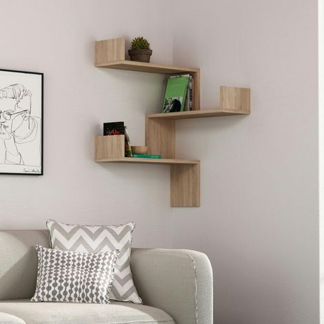 Étagère murale d’angle effet bois clair - 3 tablettes MARFA (1/3)