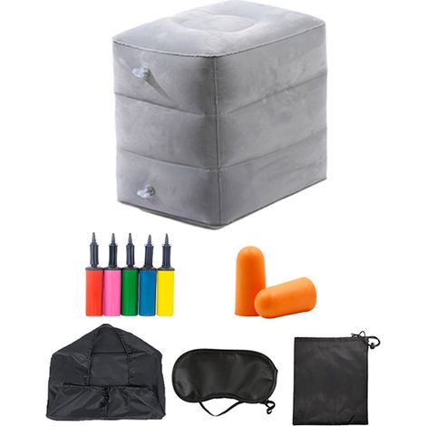 Lot de 7 coussins repose-pieds gonflables, hauteur réglable 3 niveaux, voyage avion voiture, gris clair (1/5)