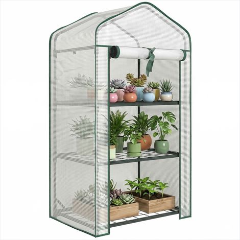Serre de jardin 3 étagères métal thermolaqué vert bâche PE Blanc (1/5)