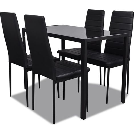 Maison Chic – Ensemble table à manger noir 4 chaises – Verre trempé haute résistance – Dimensions table 105x60x74cm – Confort cuir artificiel (1/5)