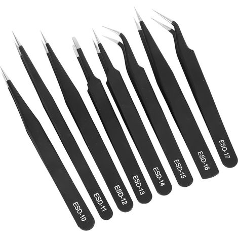 Ensemble de 8 pinces à épiler biseautées en acier inoxydable, professionnelles et pneumatiques de précision ESD-10-17 (1/5)