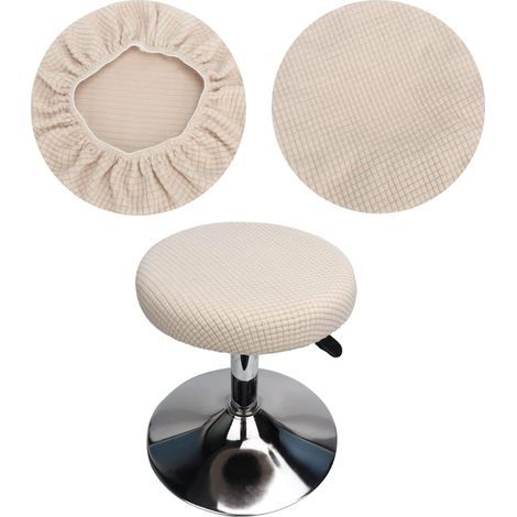 2pcs Beige Round Stool Cover, Round Bar Stool Cover, Elastic Round Stool Cover, Washable, Easy Care, Soft and Durable, for Stools (1/5)