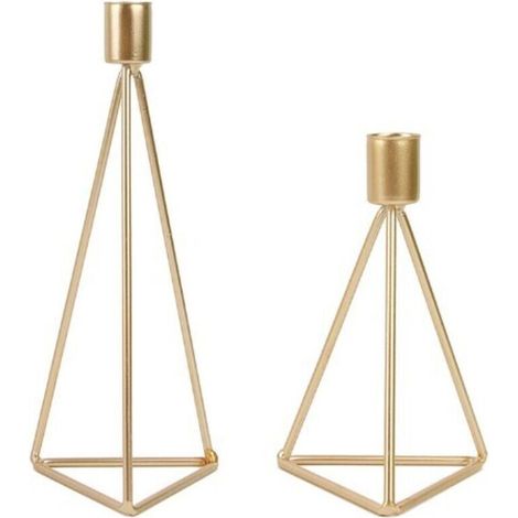 Lot de 2 Bougeoirs Chandeliers Candélabres en Or Métal Géométrique, Bougeoirs de différentes Tailles, Vintage Bougeoir de Décoration de Table Mariage, (1/4)