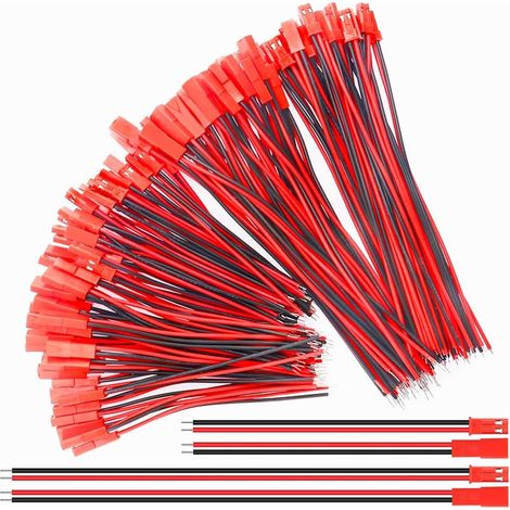 60 Paires JST Connecteur, 22 AWG JST Connecteur Prise, 100mm and 150mm 2 Broches Fiche Mâles et Femelle Connecteur Fil de Câble, pour LED Bande de Lampe RC Bec Jouets Batterie Hélicoptère