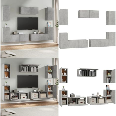 7-tlg. TV-Schrank-Set Betongrau Holzwerkstoff - TV-Schrank-Set - TV-Schrank-Sets - Home & Living (1/5)