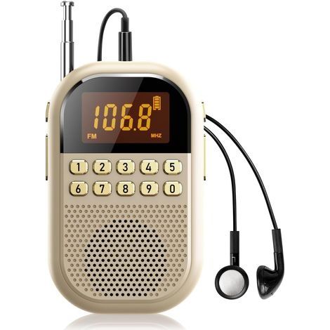 Radio AM/FM de poche : batterie rechargeable de 1100 mAh, équipée d'un grand haut-parleur, pratique à utiliser en marchant,Champagne (1/5)