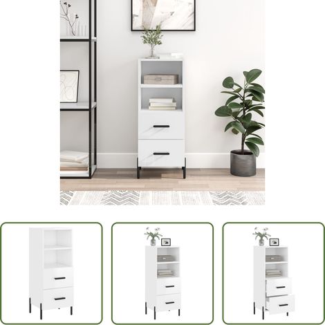 vidaXL Metallbeine - Sideboard Hochglanz-Weiß 34,5x34x90 cm Holzwerkstoff (1/5)