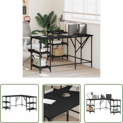 vidaXL Bureau d'écriture - Bureau noir 139x139x75 cm bois d'ingénierie (1/5)
