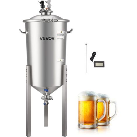 VEVOR Serbatoio di Fermentazione Conico per Produzione di Birra in Acciaio Inox da 30 Litri, Bollitore di Fermentazione con Fondo Conico con Coperchio, Maniglia, Termometro, Uso Domestico (1/5)