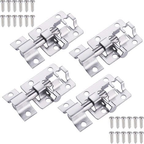 Verrou de porte coulissant, lot de 4, pêne dormant de sécurité de 3,8 cm (1,5 pouce), avec vis, pour porte, chambre, commode, armoire, fenêtre. (1/5)
