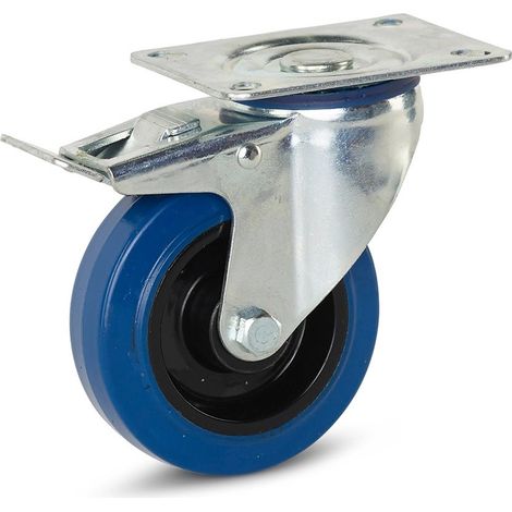 Roulette pivotante freinée - MESO - Caoutchouc élastique bleu - 100mm - 100kg - Platine