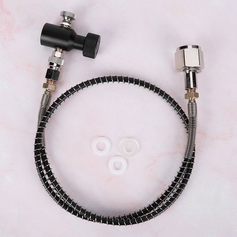 Connecteur électroplaqué Soda Stream 36 pouces avec tube à ressort complet et soupape de décharge de pression, DIN477, noir, ASA. (1/5)