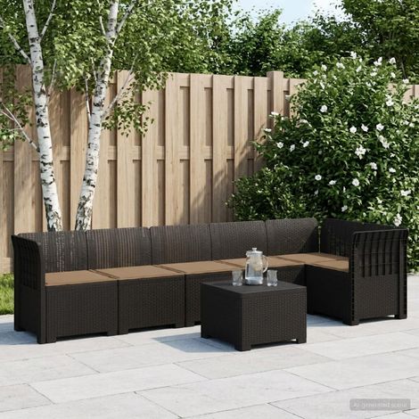 Salon de Jardin 6 Places Canapé Modulaire Aspect Rotin PP avec Table Anthracite et Taupe - PANGIVO (1/5)