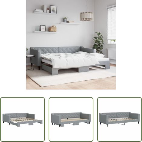 vidaXL Schlafsofa - Tagesbett Ausziehbar Hellgrau 90x200 cm Stoff (1/5)