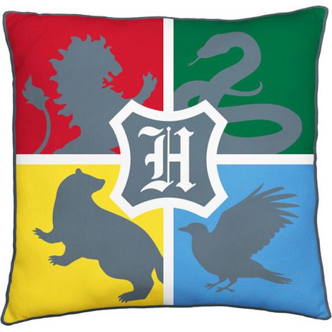 Coussin - Harry Potter, les 4 maisons rouge, vert, jaune, bleu - 40cm x 40cm (1/3)