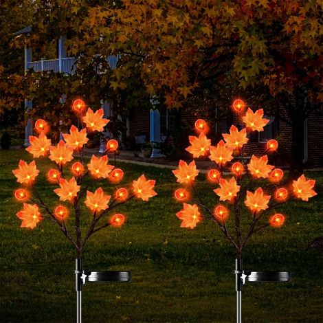 Lampes Solaires Extérieures - Guirlande Lumineuse à Feuilles D'érable - Décoration Automnale pour Jardin Terrasse Cour - 20 LED - 80 x 32 cm - 1 Pièce (1/5)