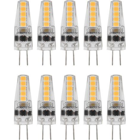 10 Stück G4 LED-Lampen, 2 W, 3000 K, 12–24 V Wechselstrom, dimmbar, warmweiß, für Kronleuchter, Deckenleuchten und Tischlampen. (1/5)