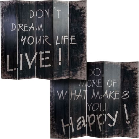 Paravento divisore doppia immagine separè decorativo 5 pannelli M68 180x200cm scritte (1/5)